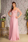 Bead Embroidery Sheer Neckline V-back Chiffon A-line Long Dress - Global thive