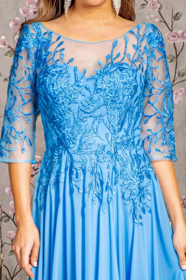 Bead Embroidery Sheer Neckline V-back Chiffon A-line Long Dress - Global thive
