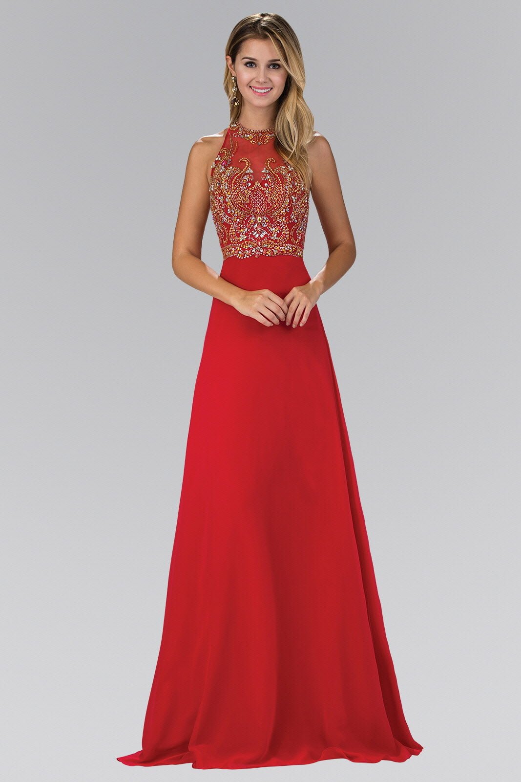 Jewel and Bead Embellished Long Dress with Back Cut Out - Global thive