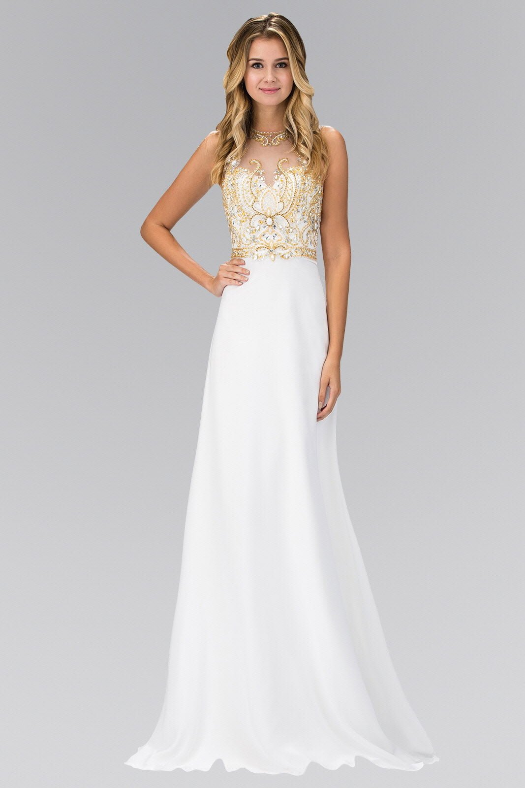 Jewel and Bead Embellished Long Dress with Back Cut Out - Global thive