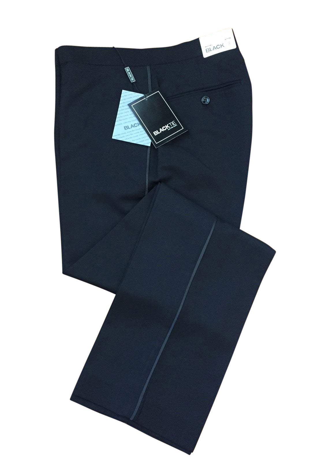 "Logan" Black Luxury Wool Blend Tuxedo Pants - Global thive
