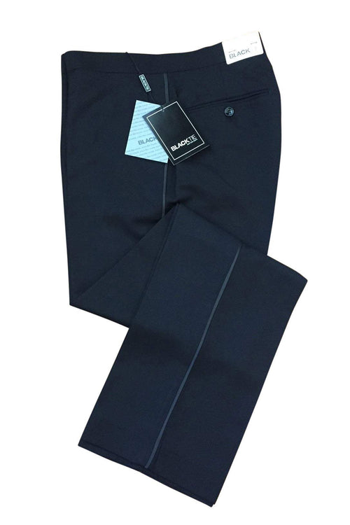 "Logan" Black Luxury Wool Blend Tuxedo Pants - Global thive
