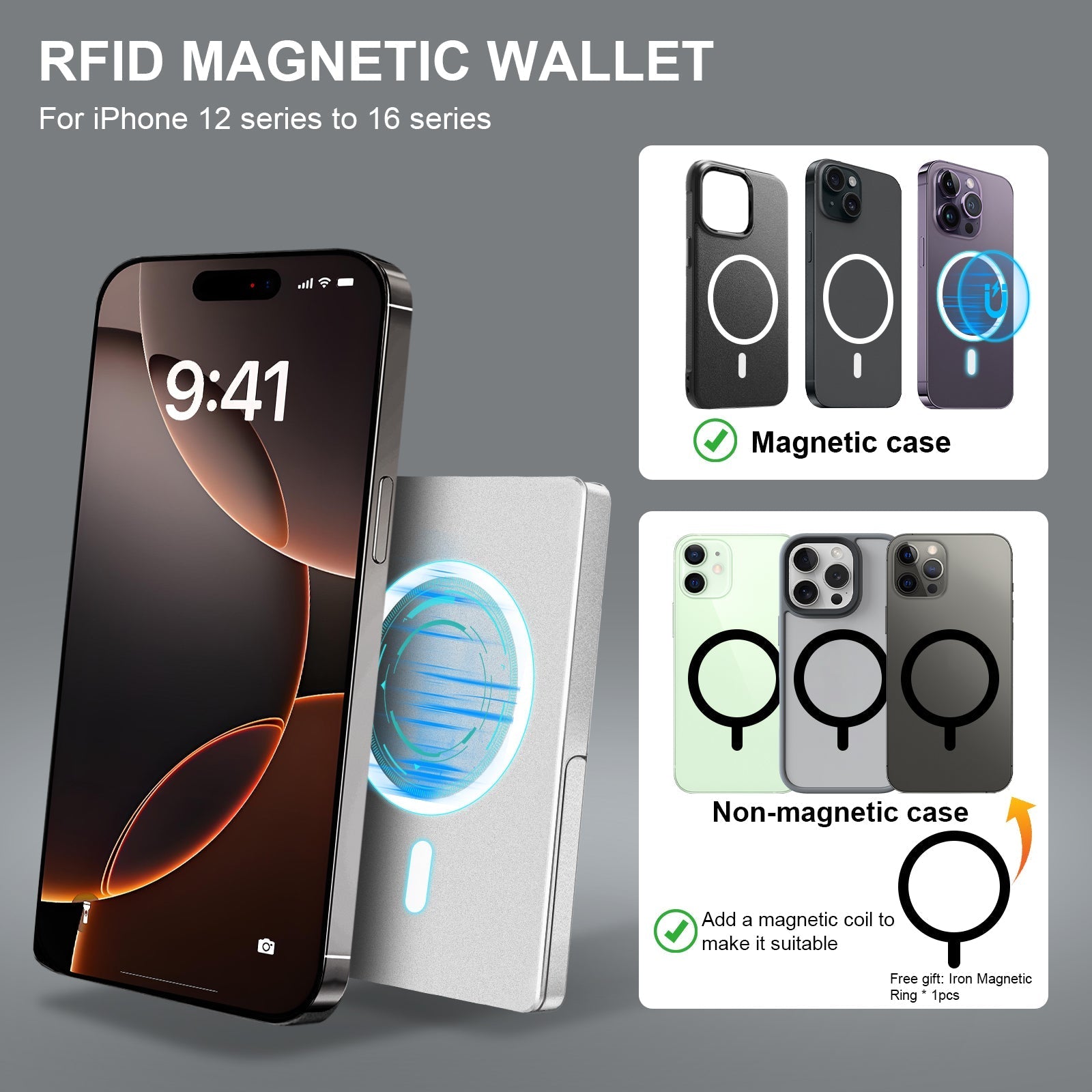 RFID Blocking Wallet Minimalist Slim Card Holder for Magsafe with Adjustable Stand, Metal Pop Up Magnetic Wallet for Men TOYFID - Global thive